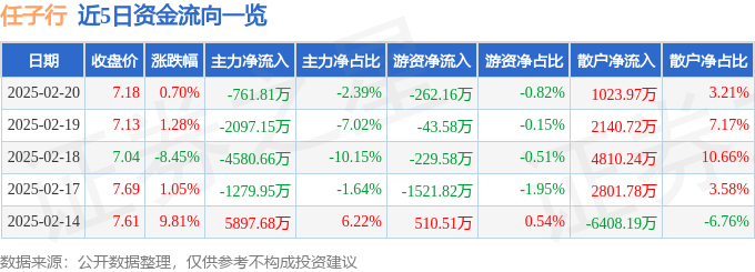 股票行情快报：任子行（300311）2月20日主力资金净卖出761.81万元